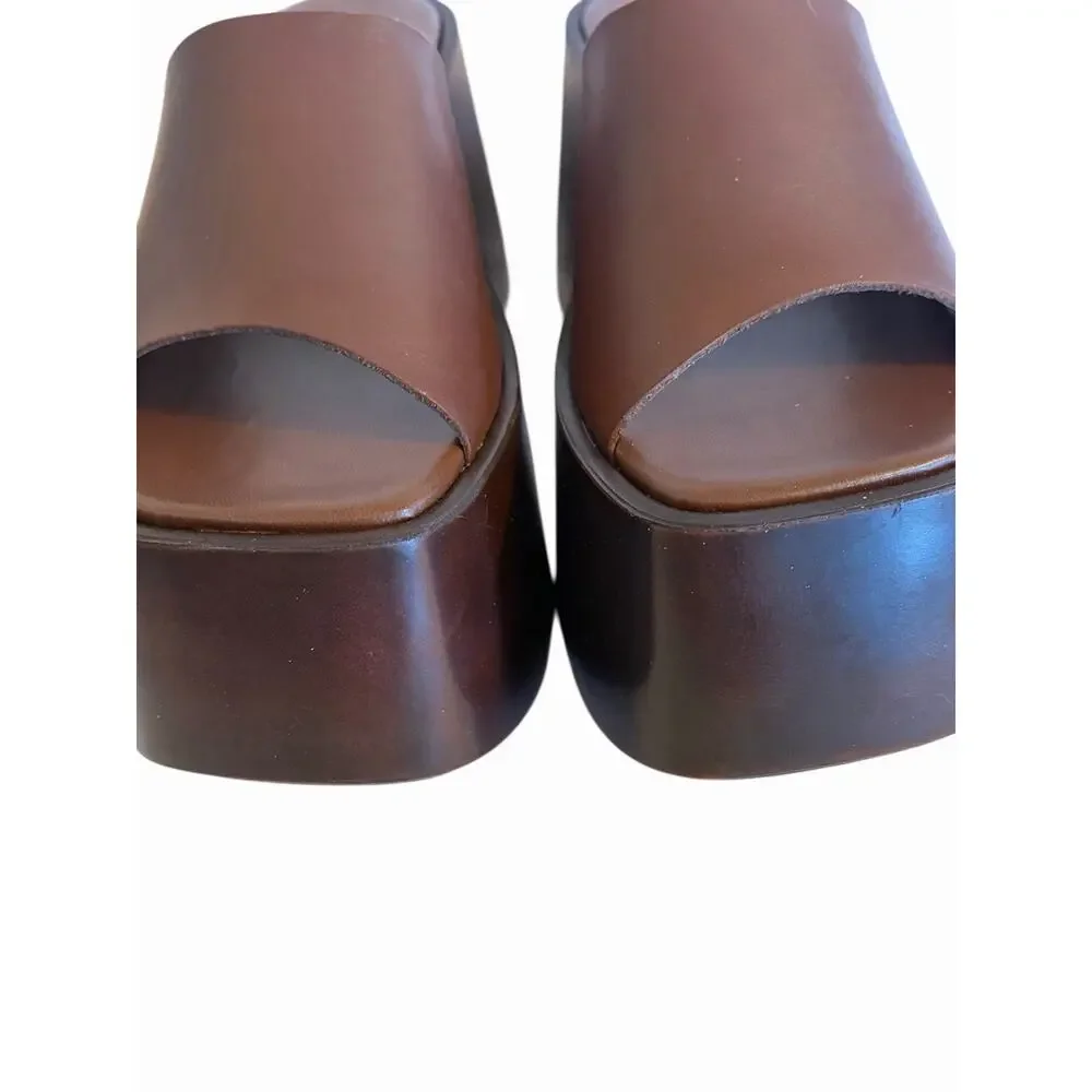 NEW Jonak Paris Platform Wedge Mules Sandals •EU 38/ US 7• Brown Leather $275 - Picture 2 of 11